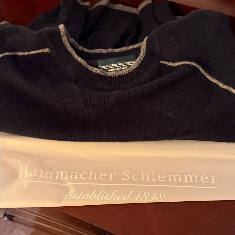 Hammacher Schlemmer Men's Navy Crewneck Sweater Cashmere Size L